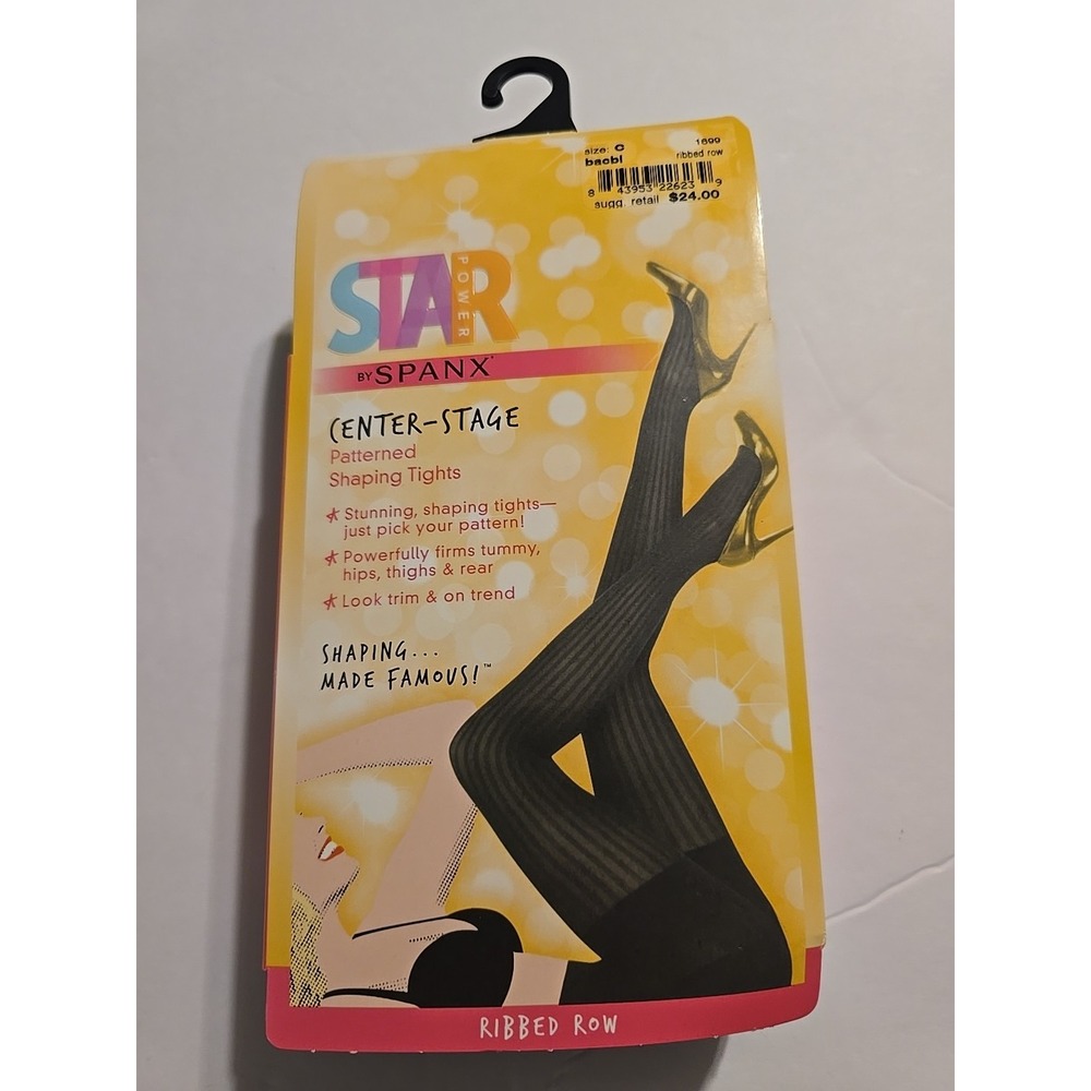 Spanx Star Power Center-Stage Size C Ribbed Row Shaping Tights Black